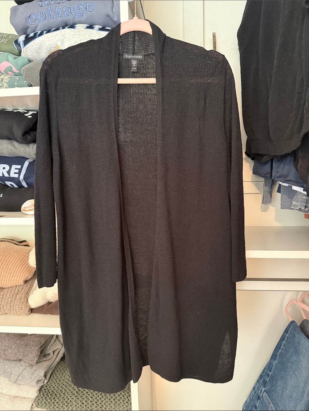 Eileen Fisher Black Open-Front Lightweight Cardigan